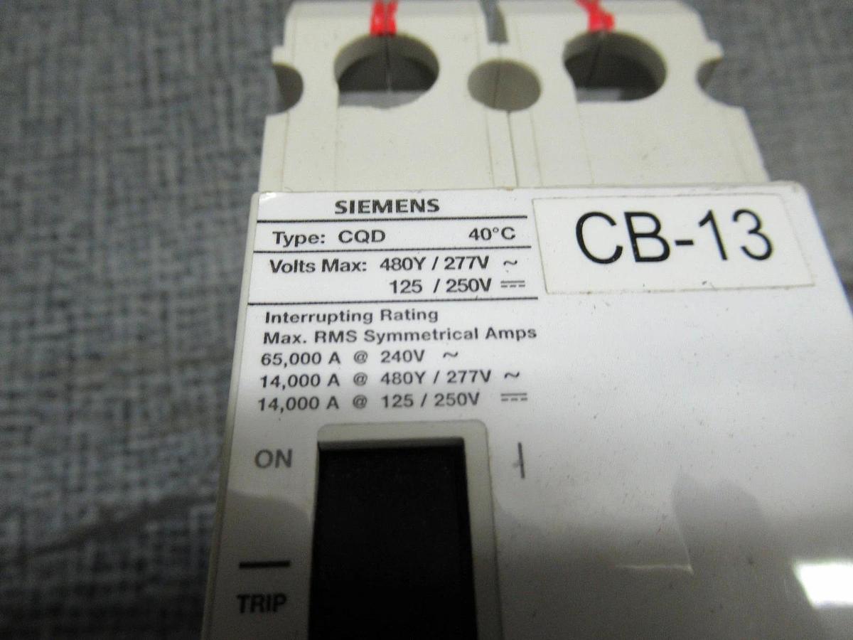 Used SIEMENS CIRCUIT BREAKER CQD250 50 AMP 2-POLE 277 VAC