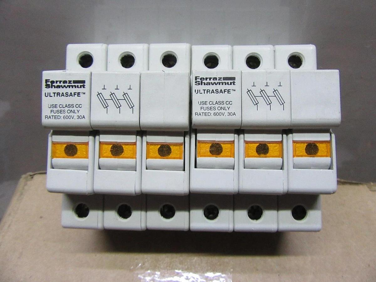 Used LOT OF 2 FERRAZ ULTRASAFE FUSE HOLDER USCC3  600V 30A 3-POLE **WARRANTY**