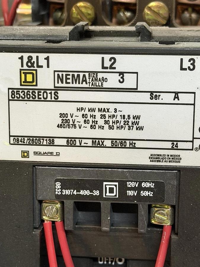 Used SQUARE D MODEL 6 MCC MOTOR CONTROL BUCKET 18" HU100-3MC6B NEMA 3 480 VOLT