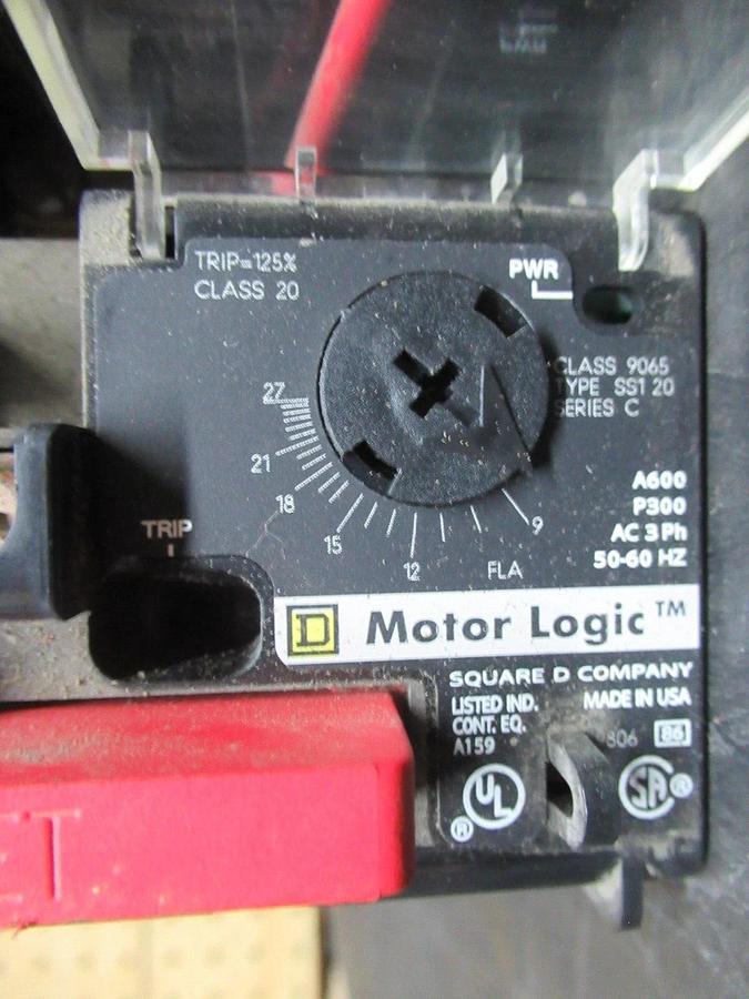 Used SQUARE D NEMA 1 STARTER 8536SCG3 W/ 9065SS120 OVERLOAD RELAY 600 VAC 10 HP