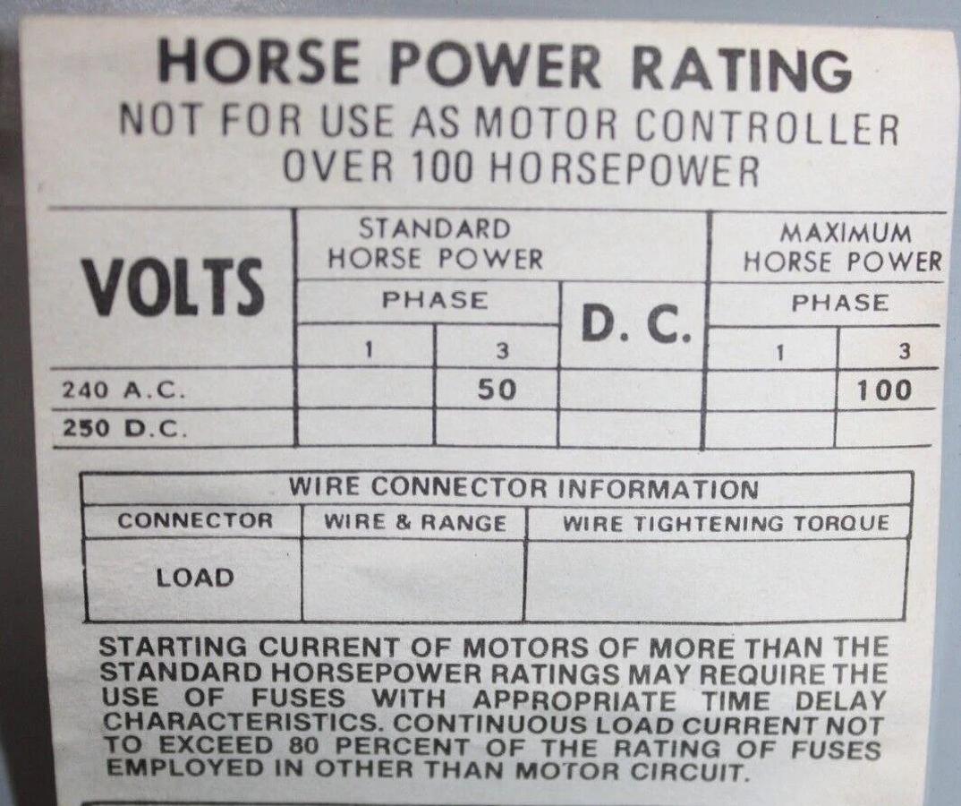 Used ITE FUSIBLE PANELBOARD VACU-BREAK DISCONNECT VMS325B 400 AMP 240 VOLT 3-PHASE