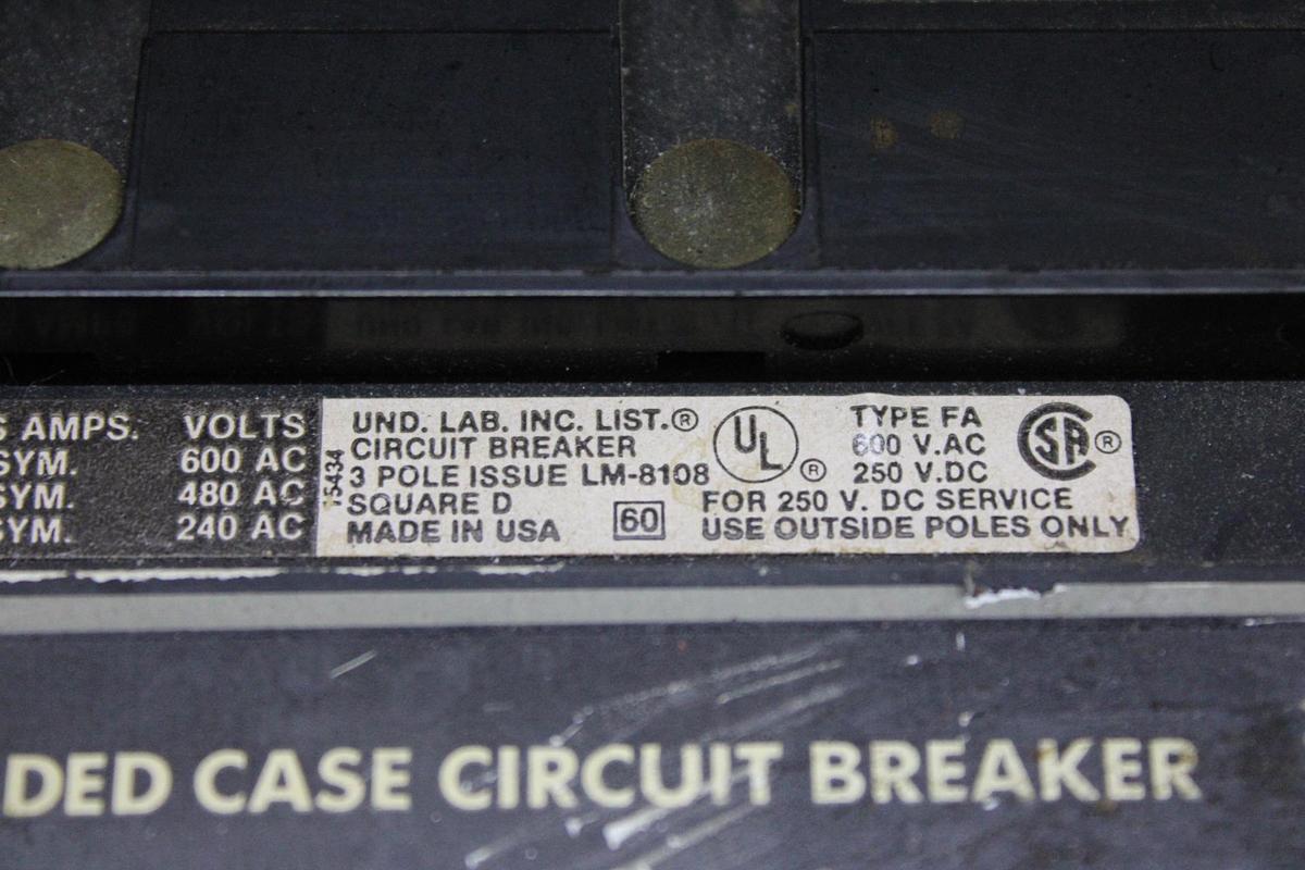 Used SQUARE D I-LINE CIRCUIT BREAKER FA34100 100 AMP 480 VOLT 3-POLE