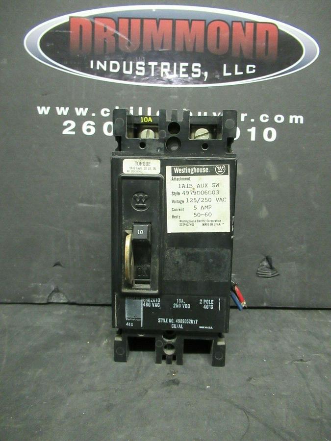 Used 10 AMP EHB2010 2 POLE BREAKER 480 VAC W/ AUXILIARY SWITCH **WARRANTY INCLUDED!**