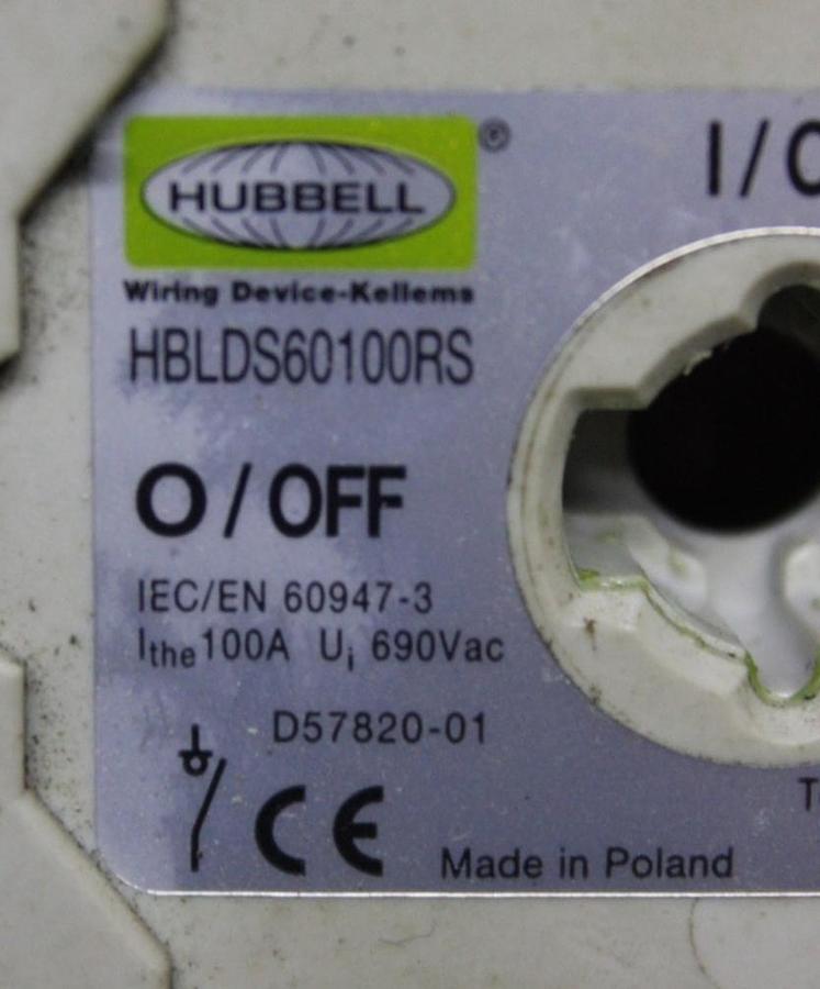 Used HUBBELL SAFETY DISCONNECT ENCLOSURE HBDLS10AC 100 AMP 600 VAC W/ HBDL60100RS