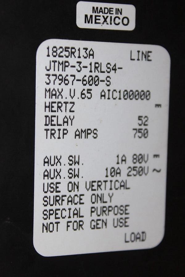 Used AIRPAX CIRCUIT BREAKER JTMP-3-1RLS4-37967-600-S 750 AMP 65 VOLT **WARRANTY**