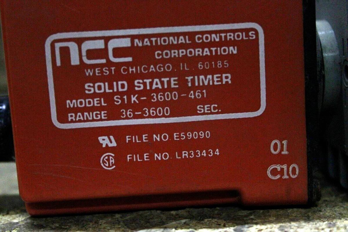 Used NCC SOLID STATE TIMER RELAY S1K-3600-461 36-3600 SECOND 120 VAC 10 AMP