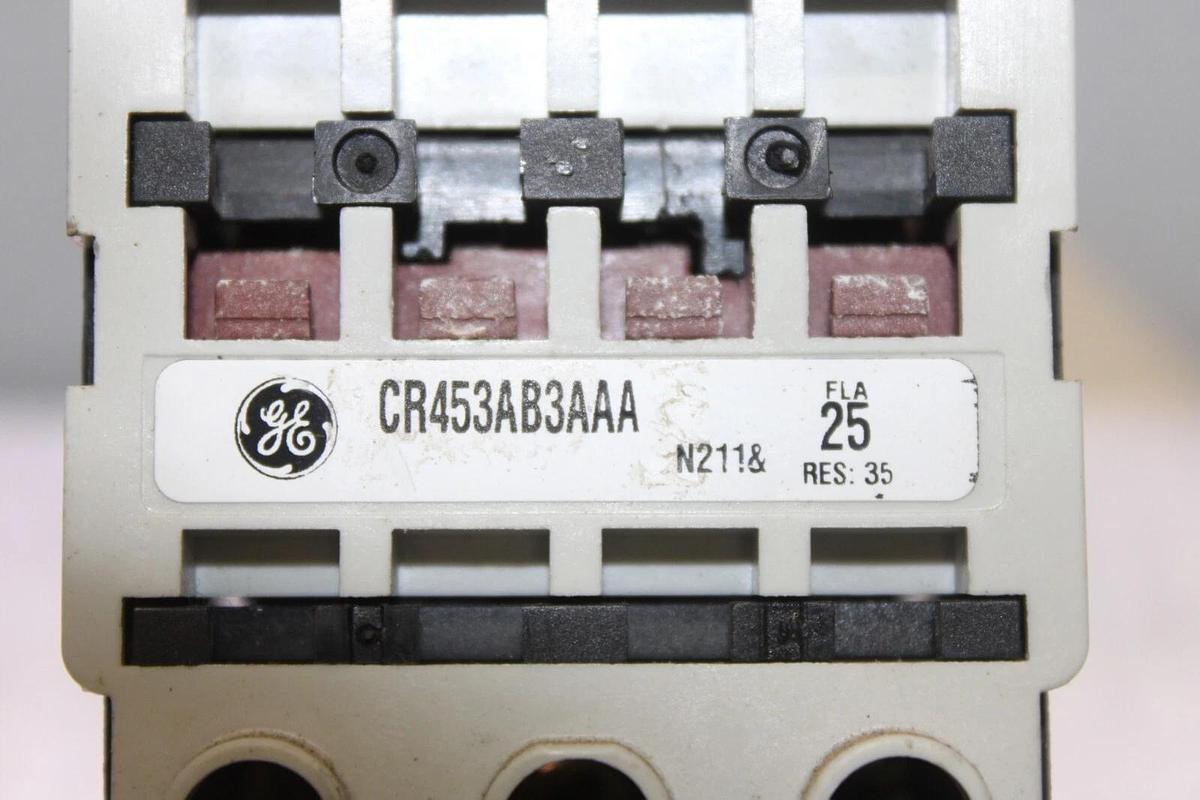 Used GENERAL ELECTRIC CONTACTOR CR453AB3AAA 25 AMP 600 VAC 3-POLE COIL: 110/120V