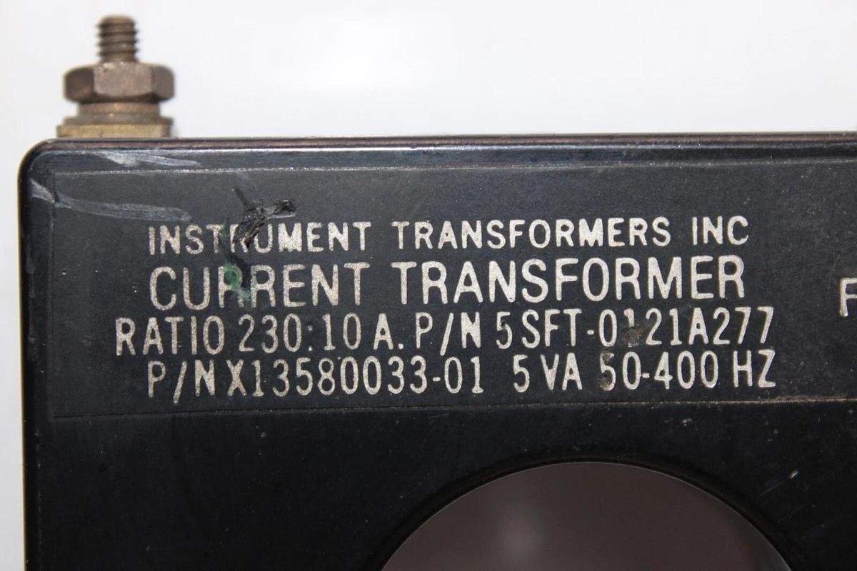 Used INSTRUMENT CURRENT TRANSFORMER X13580033-01 5-SFT-0121A277 230:10 50-400HZ 5VA