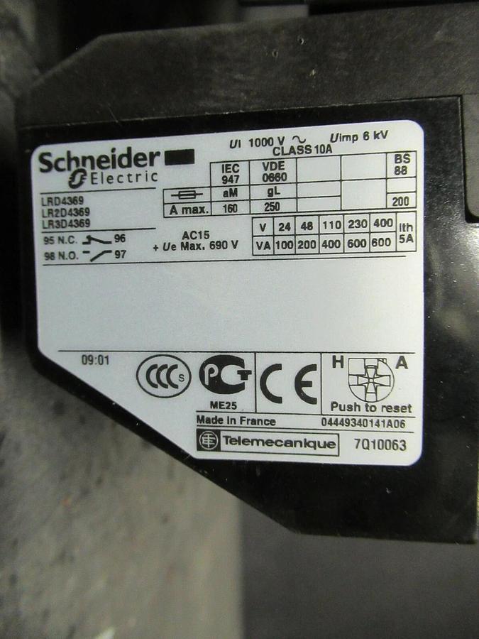 Used SCHNEIDER STARTER LC1D150 160 AMP 600 VOLT 3-POLE 125 HP 3-PHASE W/ LR2D43