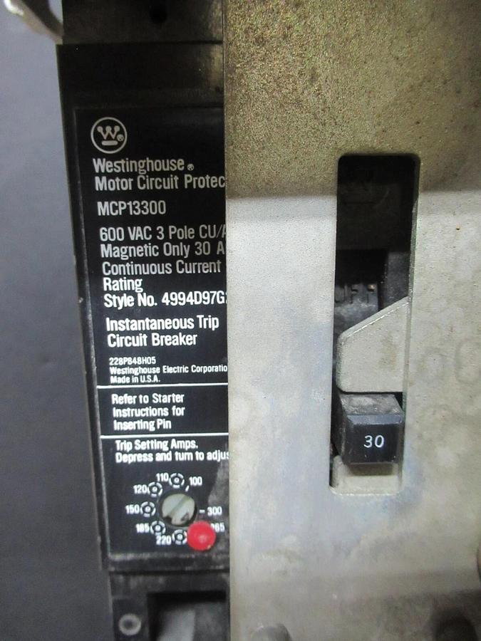 Used CUTLER HAMMER MOTOR STARTER CONTROL 17" W/ A10DN0 NEMA SIZE 2 30 AMP 600 VAC