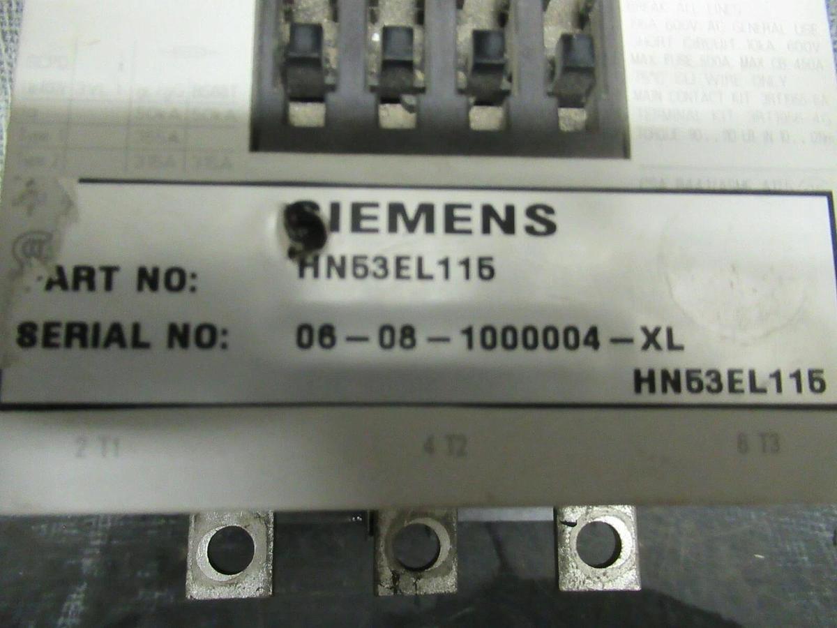 Used 195 AMP SIEMENS CONTACTOR HN53EL115 600 VAC 3 POLE **WARRANTY INCLUDED**