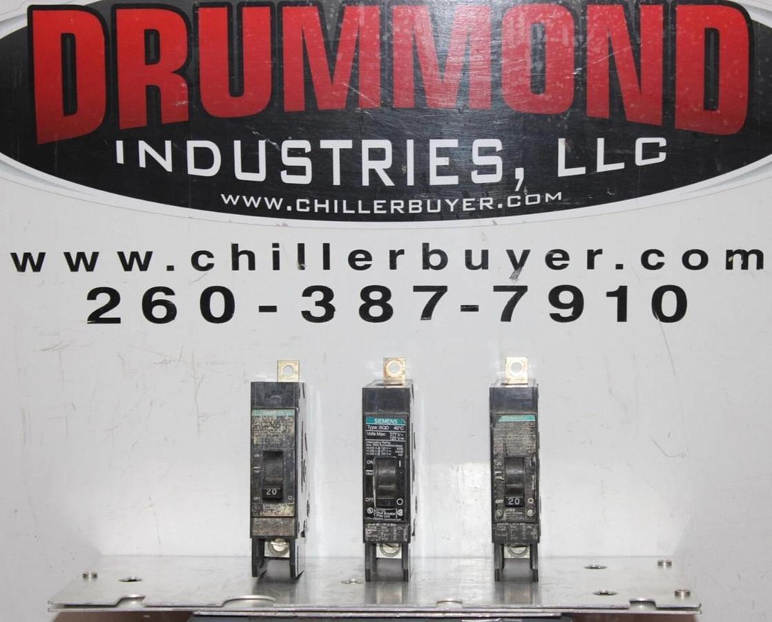 Used LOT OF 3 SIEMENS BQD CIRCUIT BREAKER BQD120 20 AMP SINGLE POLE 277 VAC