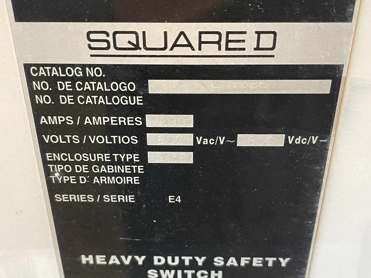 Used SQUARE D HEAVY DUTY SAFETY SWITCH HU368R 1200 AMP 600 VOLT NEMA 3R/5 3-PHASE