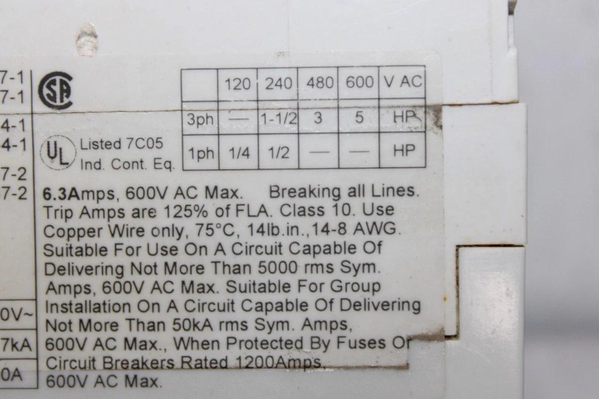 Used ABB MANUAL MOTOR STARTER MS325 4-6.3 AMP 600 VAC 3-PHASE 5 HP **WARRANTY**
