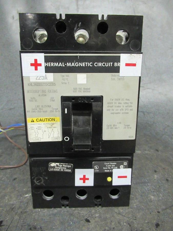 Used SQUARE D DC BREAKER KHL3622522DC2315 225 AMP 600 VDC W/ UVR TRIP & AUX SWITCH