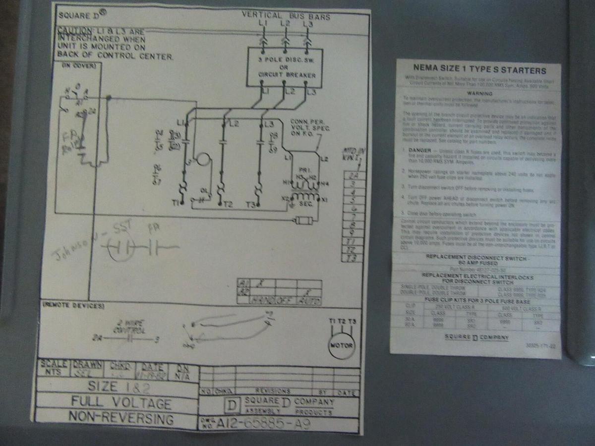 Used SQUARE D MCC FUSIBLE STARTER BUCKET 8998-NC-403 SER. B 12" MODEL: 4 NEMA 1