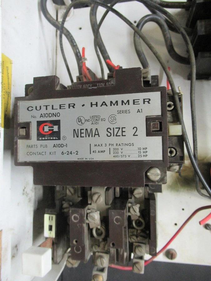 Used CUTLER HAMMER MOTOR STARTER CONTROL 17" W/ A10DN0 NEMA SIZE 2 30 AMP 600 VAC