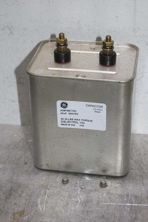 Used GENERAL ELECTRIC DIELEKTROL VIIA CAPACITOR A26F6919SC 40 uF 600 VDC