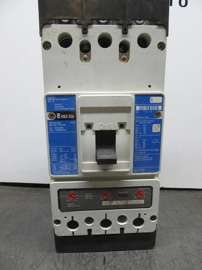 Used CUTLER HAMMER CIRCUIT BREAKER HKD3400F 600 VAC 400 AMP 3-POLE **WARRANTY**
