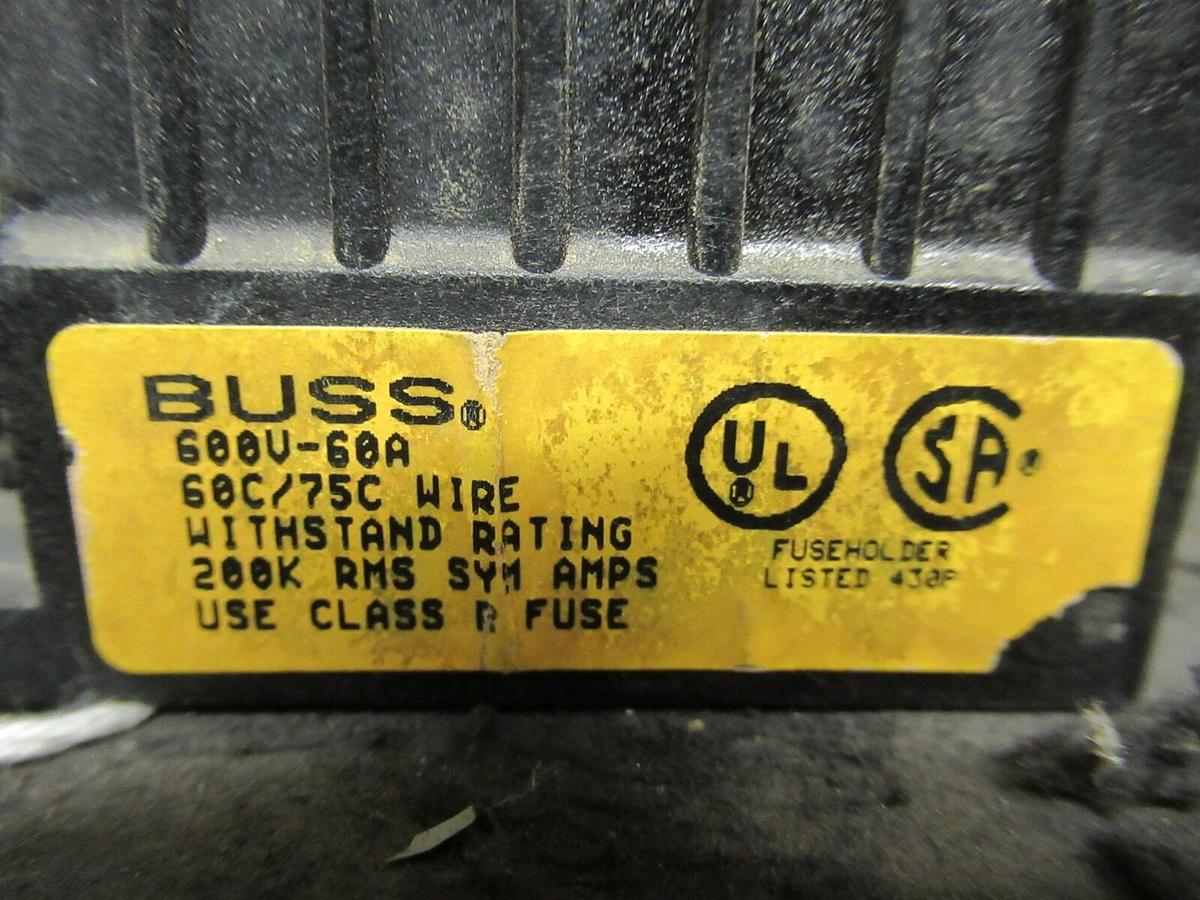 COOPER BUSSMANN 60 AMP 600 VAC FUSEHOLDER R60060-3CR CLASS R FUSE BLOCK EATON