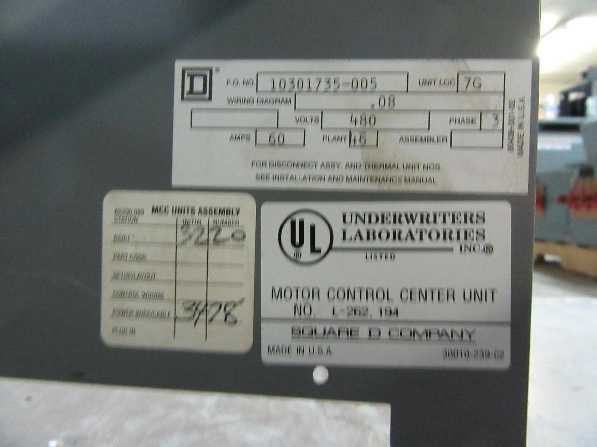 Used SQUARE D 9" MOTOR CONTROL FEEDER BUCKET 80420-318-50 MODEL 5 600 VOLT 60 AMP