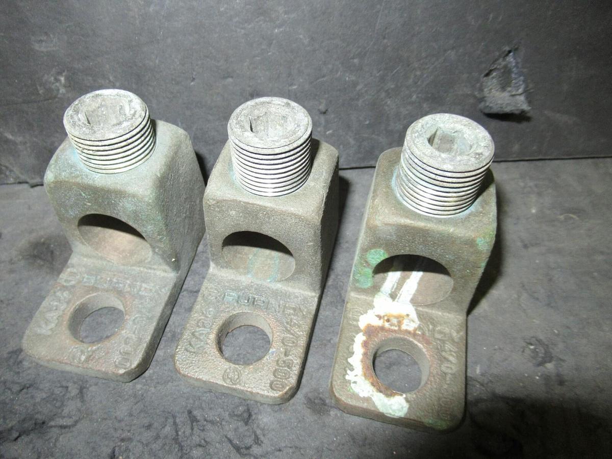 Used (3 QTY) BURNDY SINGLE BARREL CONNECTOR TERMINAL LUG SET 4/0 - 500 MCM KA34