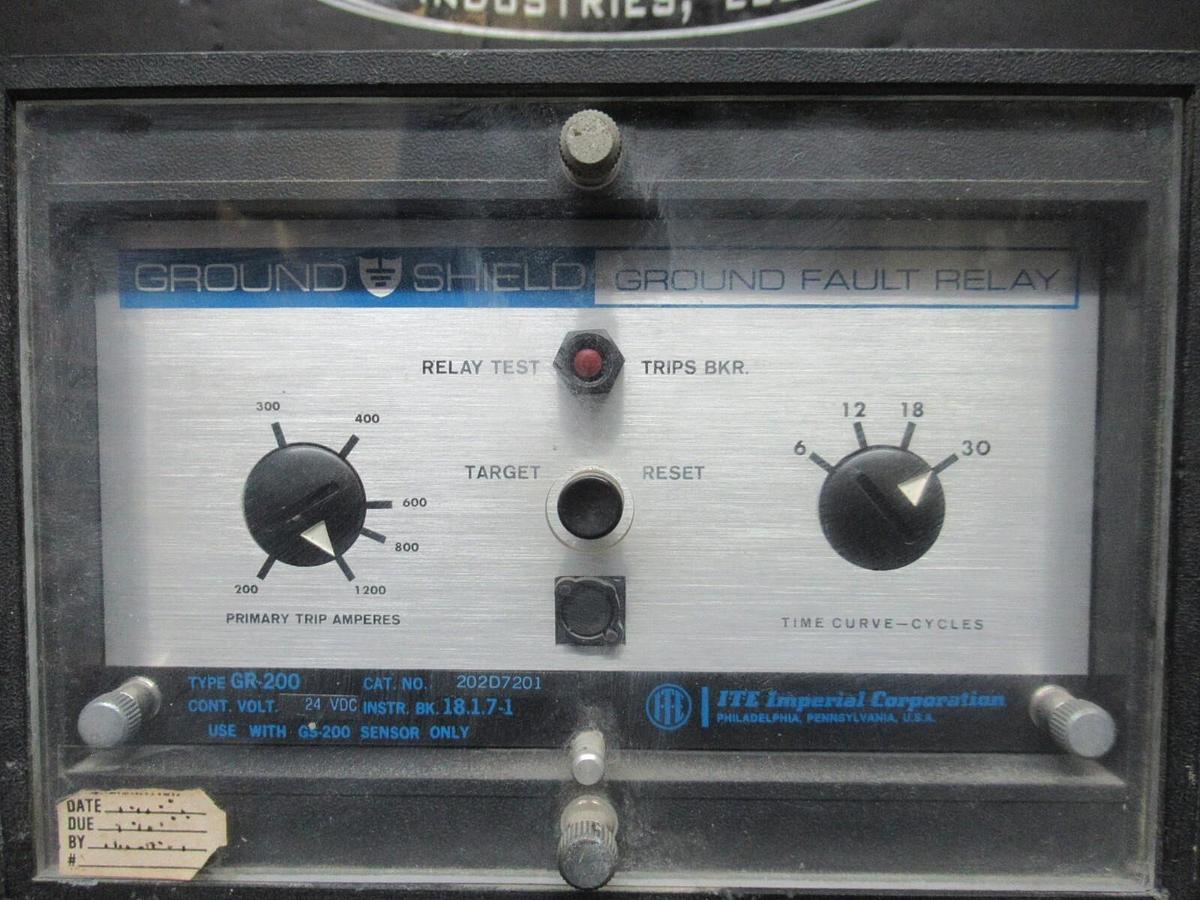 Used ITE GROUND SHIELD GROUND FAULT RELAY 202D7201 GR-200 USE W/ GS-200 SENSOR 24 VDC