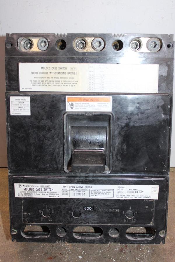 Used WESTINGHOUSE MOLDED CASE SWITCH LC3600WK 600 AMP 3-POLE 600 VAC