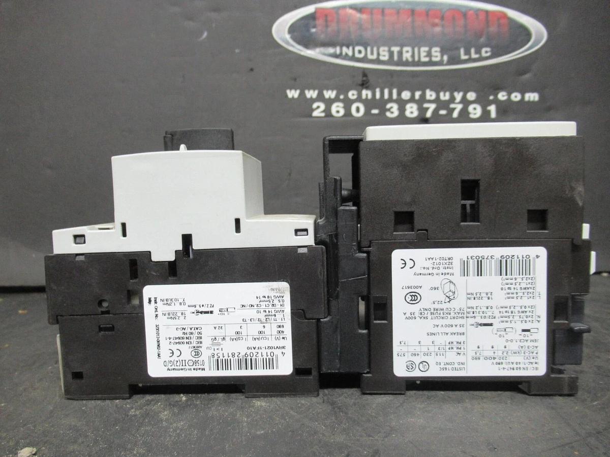 Used SIEMENS MANUAL MOTOR STARTER 3RV1021-1FA10 W/ 3RT1023-1A..0 600 VAC 7.5 HP