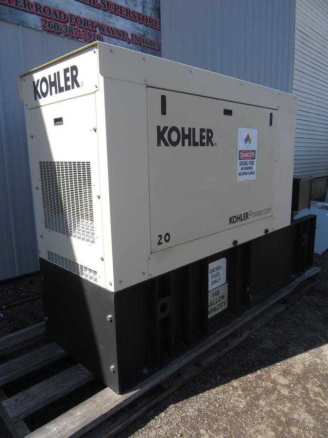 Used 20 KW DIESEL GENERATOR KOHLER 120/240V 20REOZK ENCLOSED ONLY 82 HRS