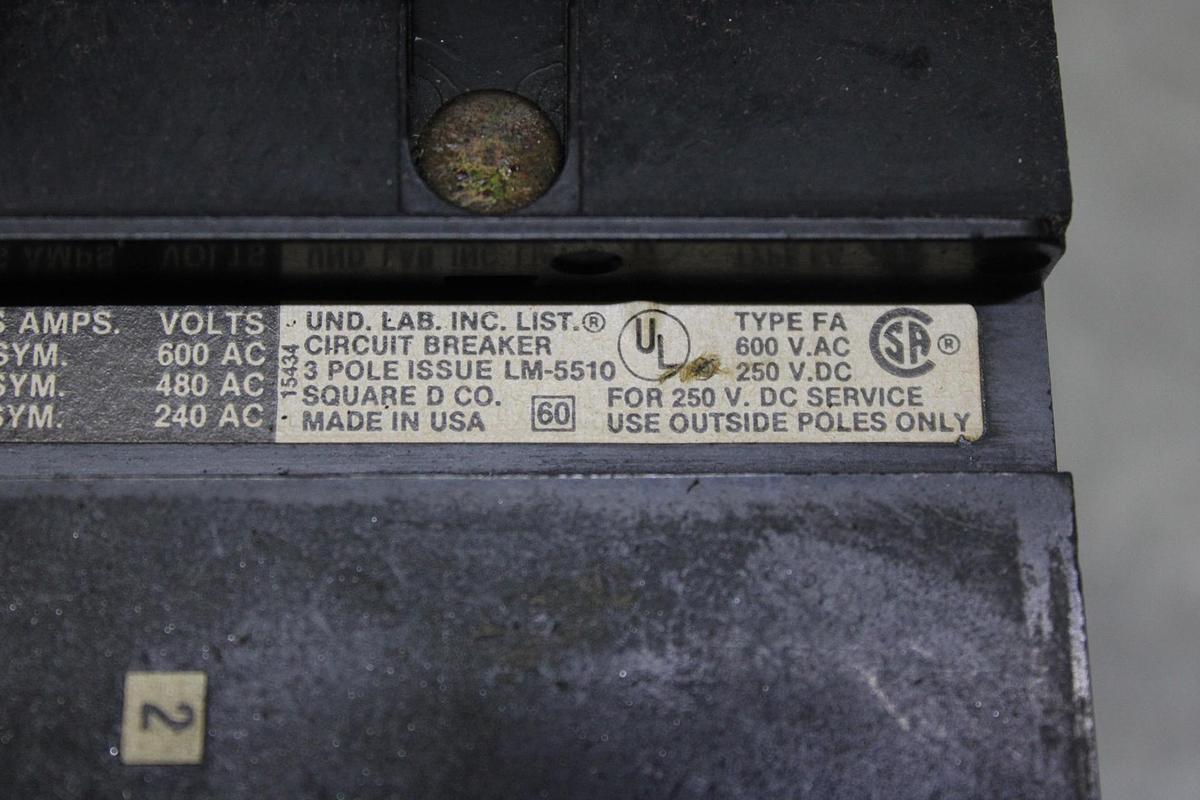 Used SQUARE D I-LINE CIRCUIT BREAKER KC34225 SERIES 2 225 AMP 480 VAC 3-POLE