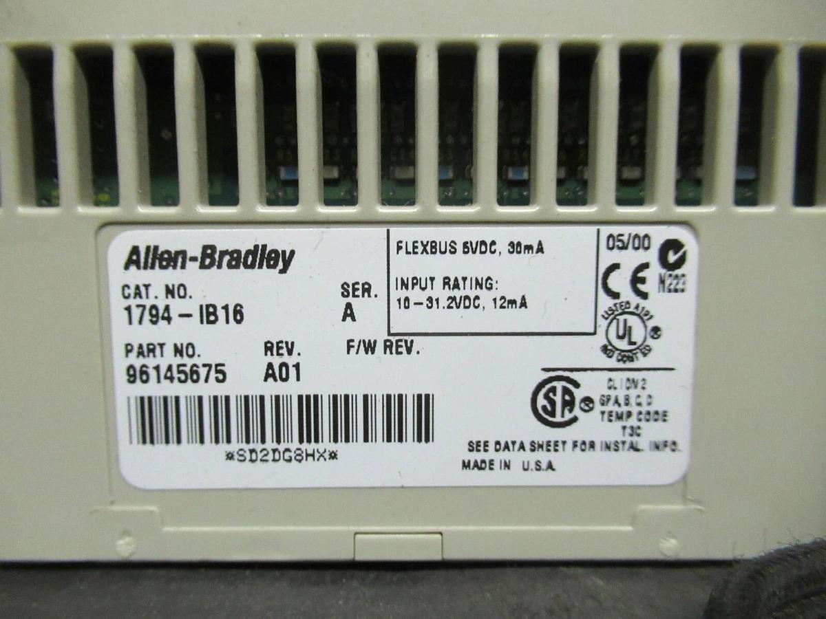 Used ALLEN BRADLEY FLEX I/O INPUT MODULE 1794-IB16 SER. A 96145675 REV. A01