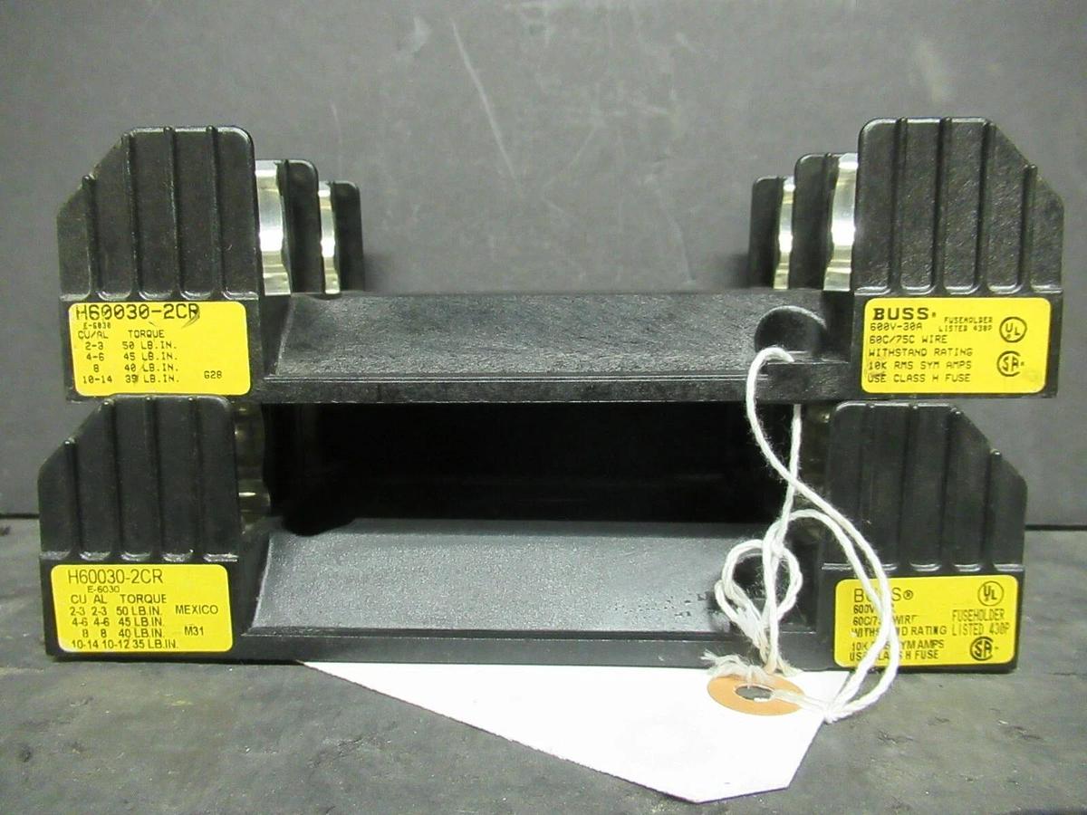 Used (2) BUSSMANN FUSE HOLDER H60030-2CR FOR 30 AMP 600 V CLASS M FUSES **WARRANTY**