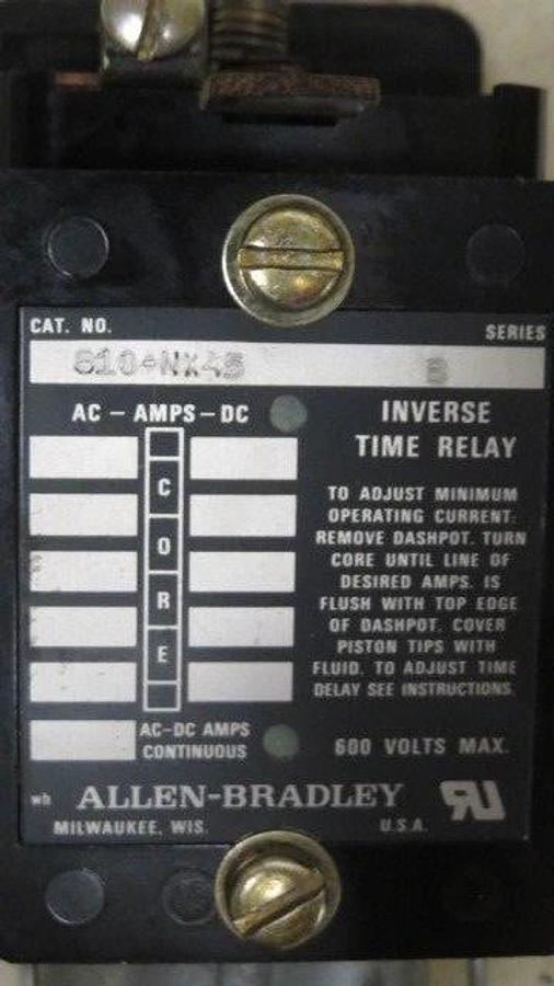 Used ALLEN BRADLEY INVERSE TIME RELAY 600 VAC MODEL 810-NX45