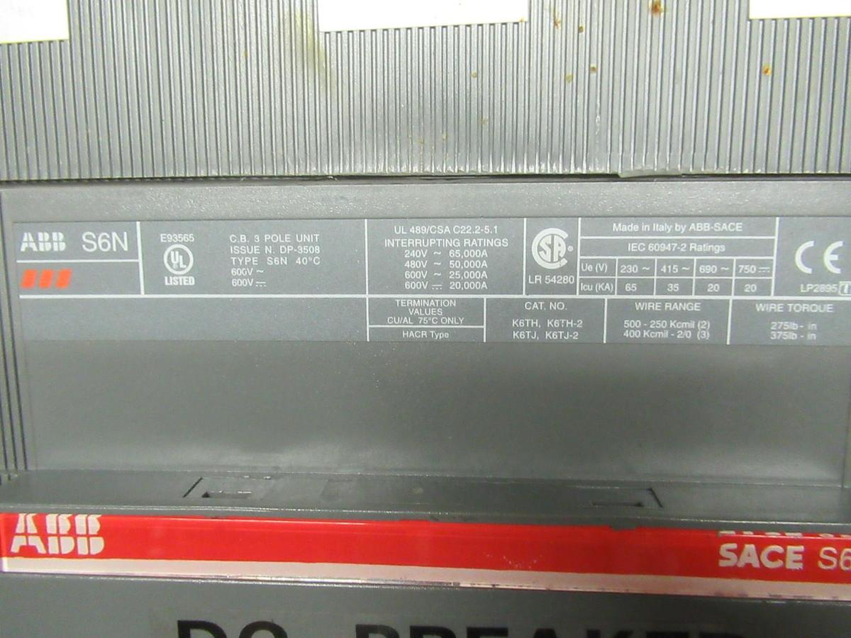 Used ABB CIRCUIT BREAKER SACE-S6 S6N 600 VOLT
