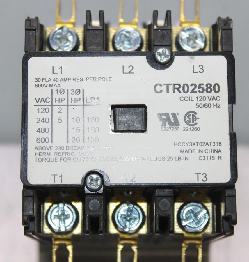 Used TRANE CONTACTOR CTR02580 HCCY3XT02AT318 30 AMP 600 VAC 3-POLE 3-PHASE