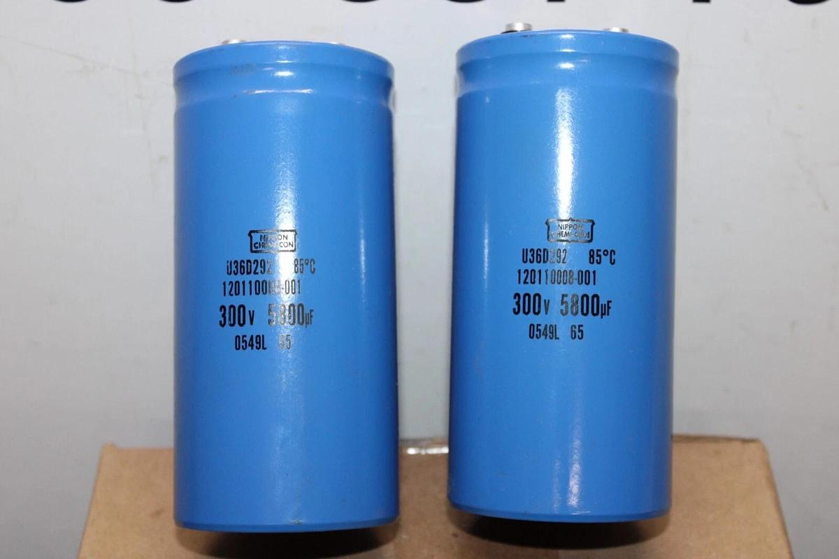 Used LOT OF 2 NIPPON CHEMI-CON CAPACITOR U36D292 120110008-001 300V 5800uF 85C