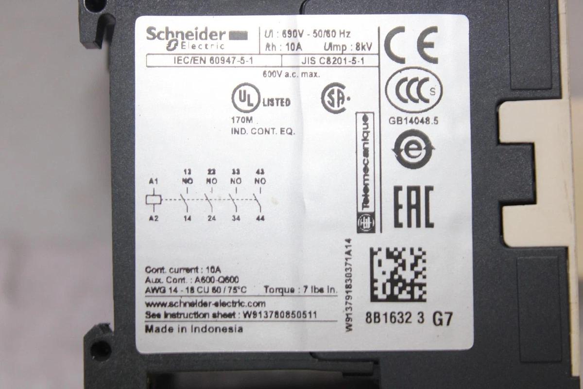 Used SCHNEIDER CONTACTOR CA2KN-40G7 600 VAC 10 AMP COIL: 120 VOLT *WARRANTY*