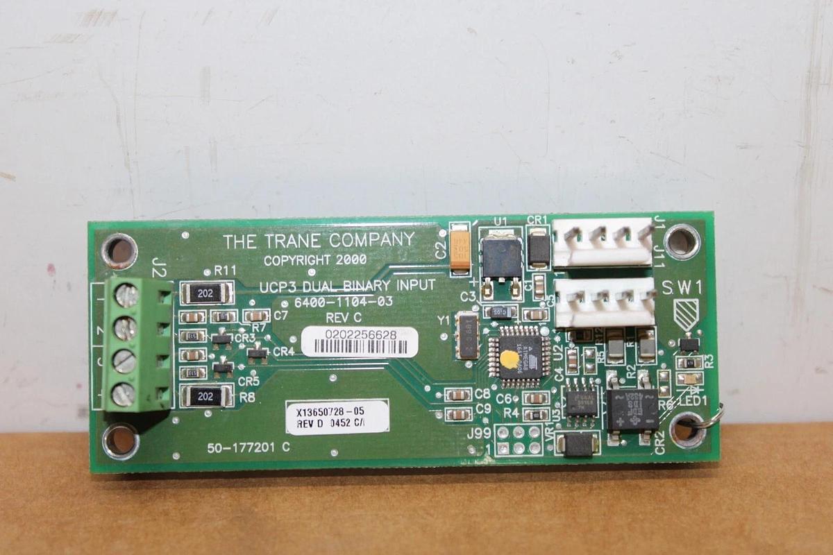 Used TRANE DUAL BINARY INPUT CIRCUIT BOARD X13650728-05 REV. D 6400-1104-03 REV. C