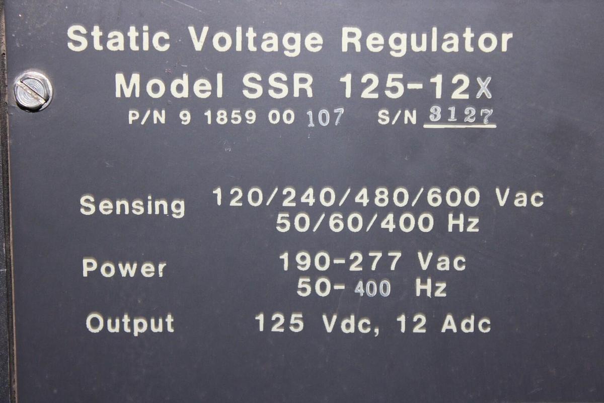 Used BASLER STATIC VOLTAGE REGULATOR SSR 125-12X 9-1859-00-107 600 VAC 400 HZ