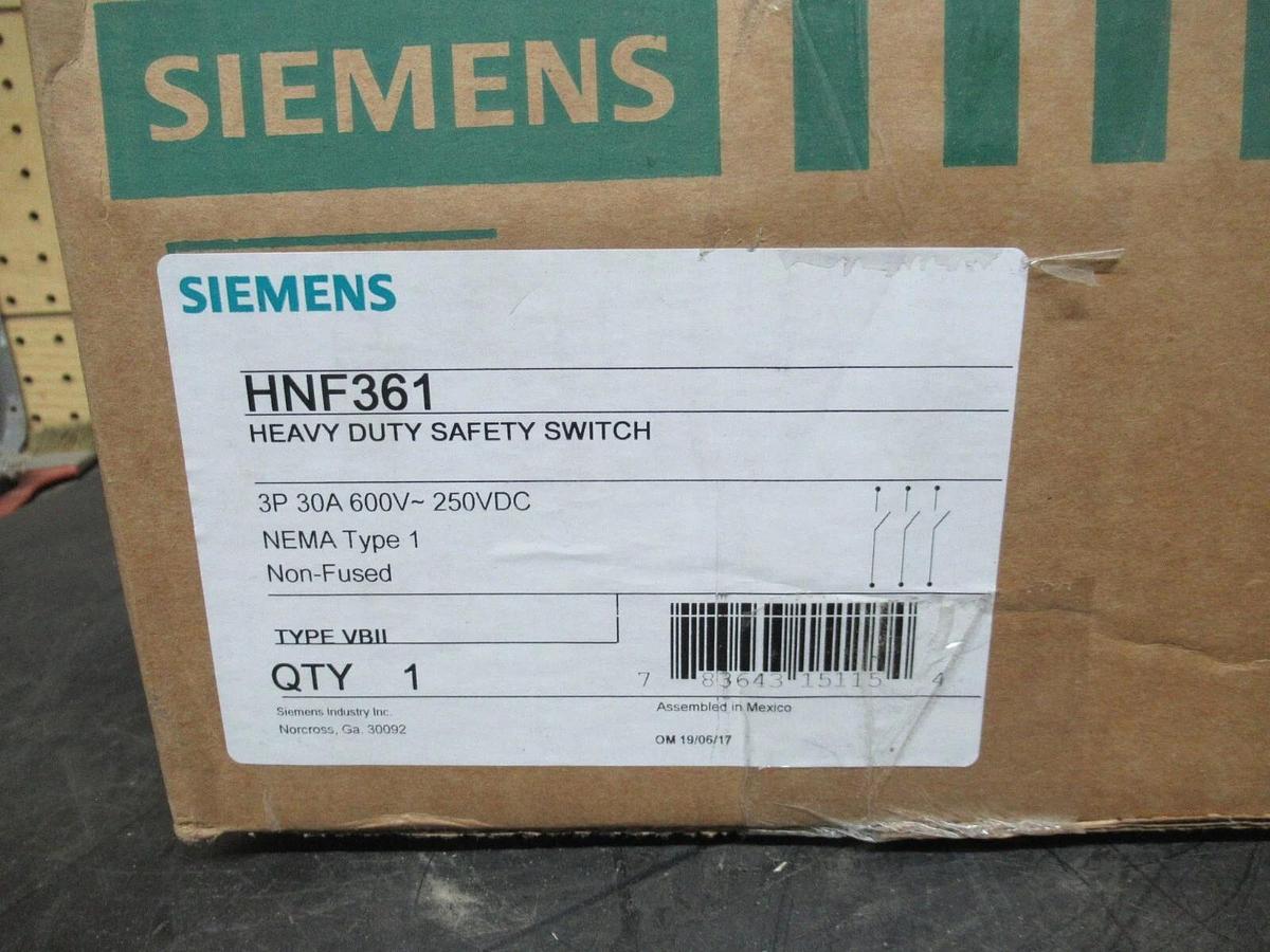 NEW IN BOX SIEMENS HEAVY DUTY FUSIBLE SAFETY SWITCH HNF361 600 VAC 30 AMP