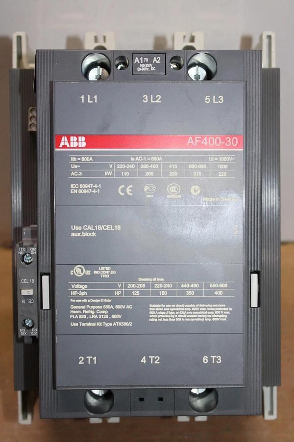 Used ABB CONTACTOR AF400-30 600 AMP 600 VAC 400 HP COIL: 100-250V **WARRANTY**