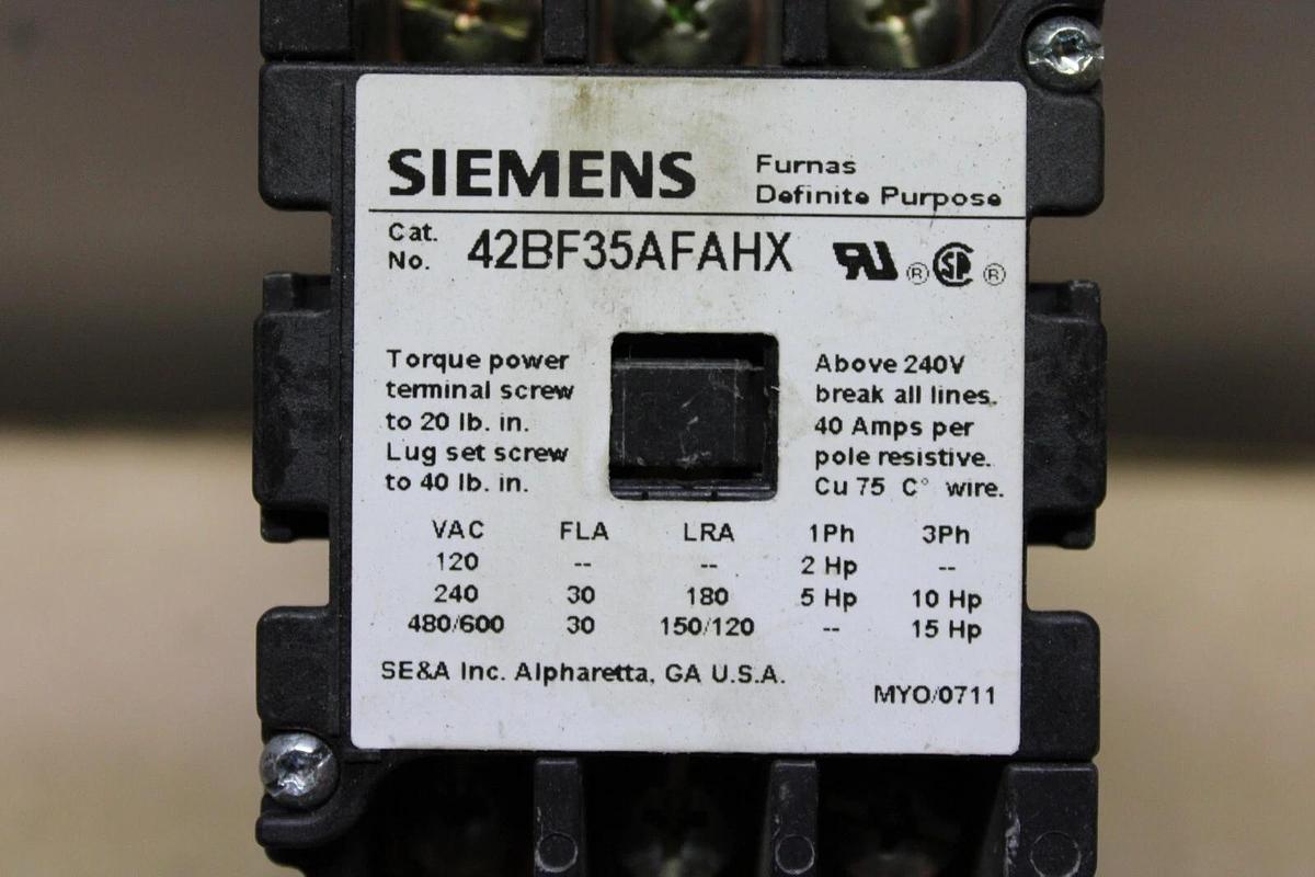 Used SIEMENS CONTACTOR 42BF35AFAHX 600 VAC 30 AMP 3-POLE 3-PHASE 15 HP **WARRANTY**