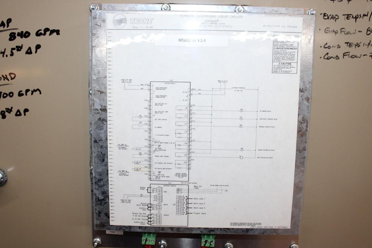 Used TRANE CENTRAVAC CHILLER CONTROL PANEL INTERFACE CVHE450 X13650485-01 REV. F