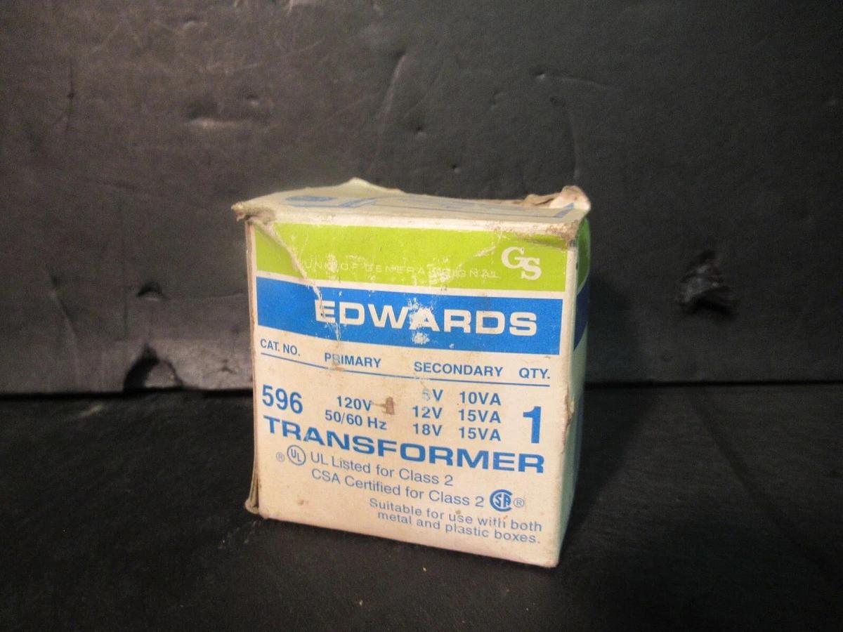 EDWARDS / GENERAL SIGNAL CONTROL TRANSFORMER CAT# 596 120 VAC PRI 6/12/18 VAC
