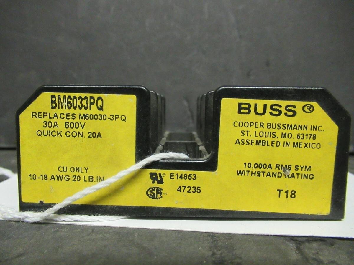 Used BUSSMAN FUSE HOLDER BM6033PQ FOR 30 AMP 600 V FUSES **WARRANTY**
