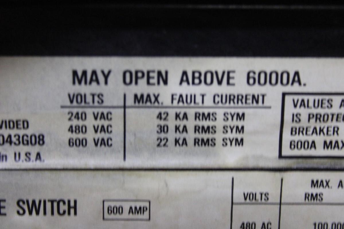 Used WESTINGHOUSE MOLDED CASE SWITCH LC3600WK 600 AMP 3-POLE 600 VAC **WARRANTY**