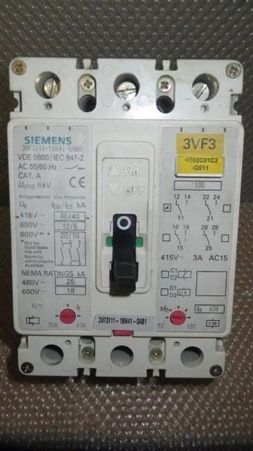 Used SIEMENS BREAKER 50-63 AMP 600 VAC 3 POLE MODEL 3VF3111-1BN41-OAB1 **WARRANTY**