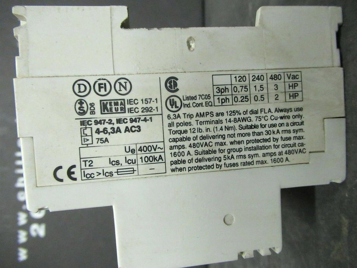 Used ABB MANUAL MOTOR START MS325 4-6.3 AMP 480 VAC W/ AUXILIARY CONTACTS