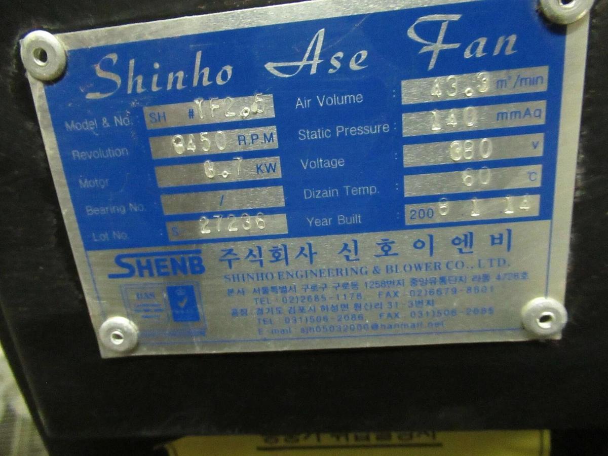 Used SHINHO ASE FAN W/ HYOSUNG MOTOR HSX1002211 3515 RPM 1.15 SF 3.7 kW 380V 14A